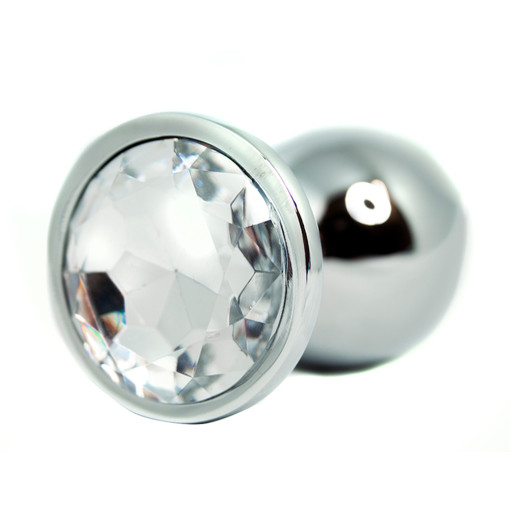 BQS - Buttplug i metall med Krystall - Klar - Large