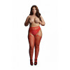 Le Desir - Suspender Pantyhose av netting og rhinestones - Rød - Queen Size - XL til 4XL slett