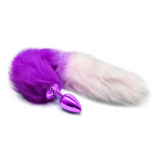 BQS - Buttplug med lilla plugg og gradert lilla og hvit hale - Small BQS - Buttplug med lilla plugg og gradert lilla og hvit hale - Small