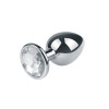 BQS - Buttplugg i metall med blank krystall - Medium