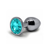 BQS - Buttplug i metall med Krystall - Blå - Small