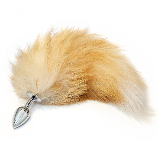 BQS - Buttplug med gylden og hvit hale - Small