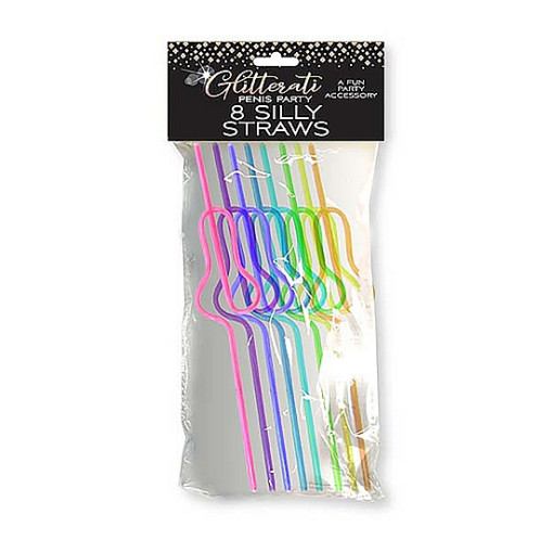 LITTLE GENIE  -  Penisformede sugerør i farger 8 pk