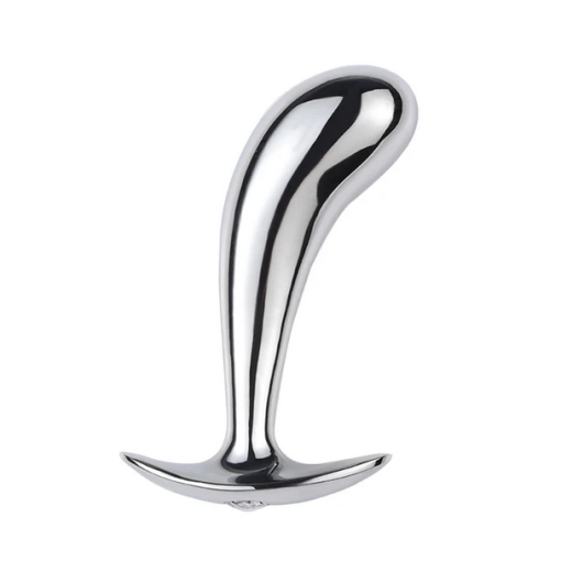 BQS - Metallbuttplug med avlang stopper - Bøyd tupp - Large