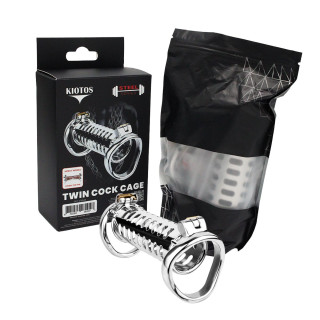Kiotos - Twin cock cage - dobbelt bur i rustfritt stål 