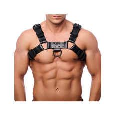 Red Leather - Bulldog Harness i sort lær med sorte detaljer - S/M